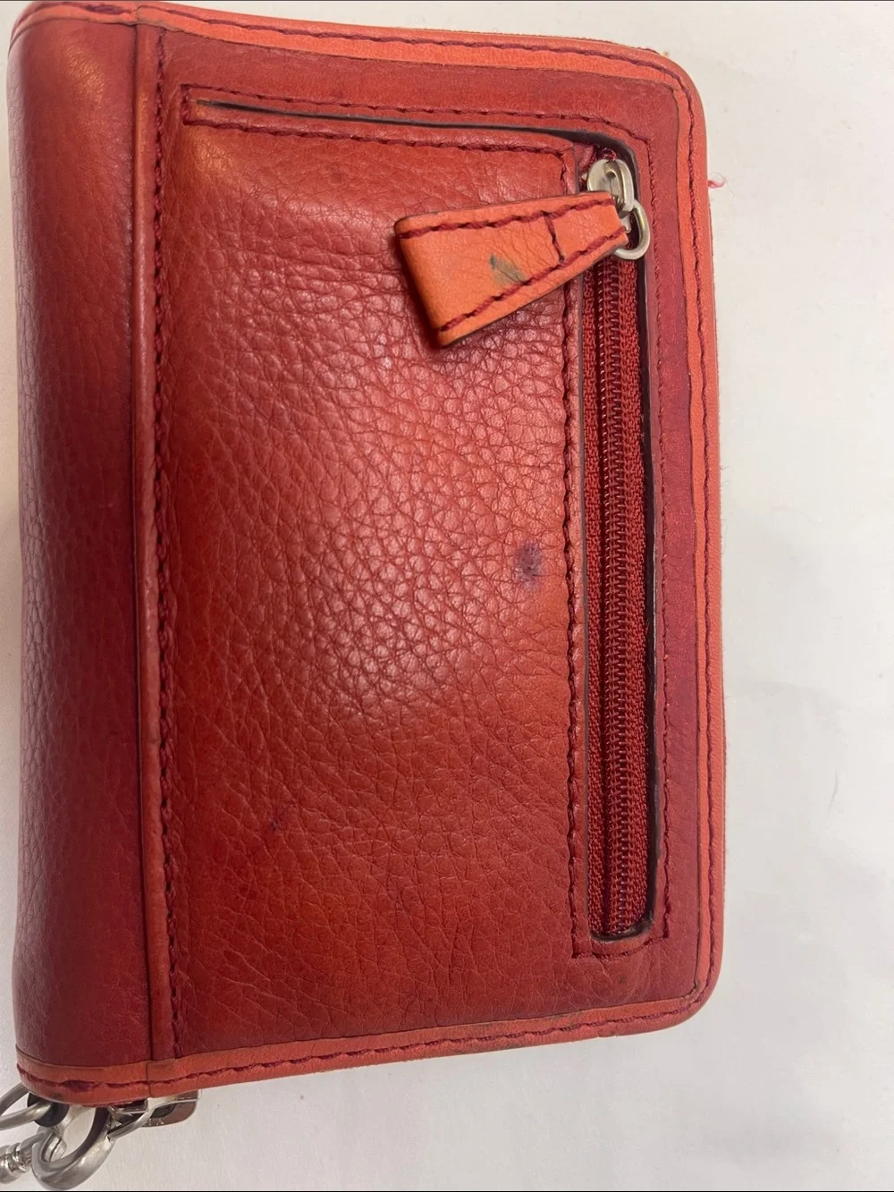 Fossil Red Leather Zip Wallet with Swan Accent